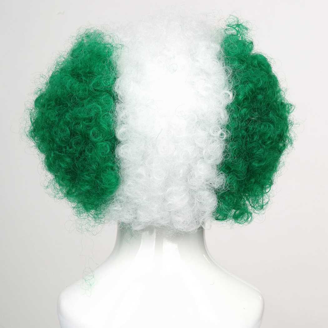 flagwigs, football wigs, fan wigs, afro wigs, mullet wigs, bob wigs, euro wigs,  premier league wigs,Nigeria Afro Wig 