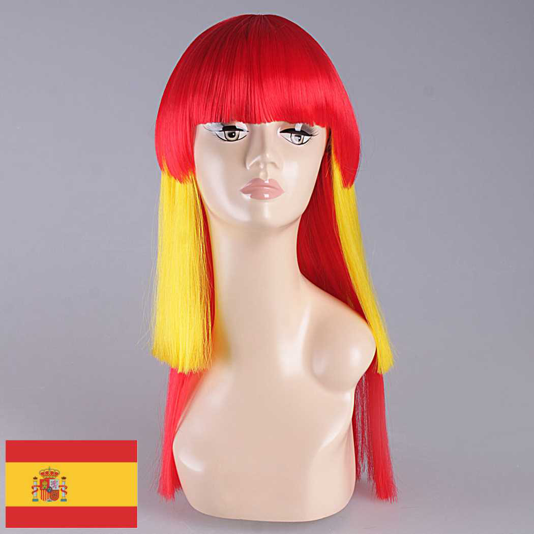 flagwigs, football wigs, fan wigs, afro wigs, mullet wigs, bob wigs, euro wigs,  premier league wigs,Spain Long Wig 